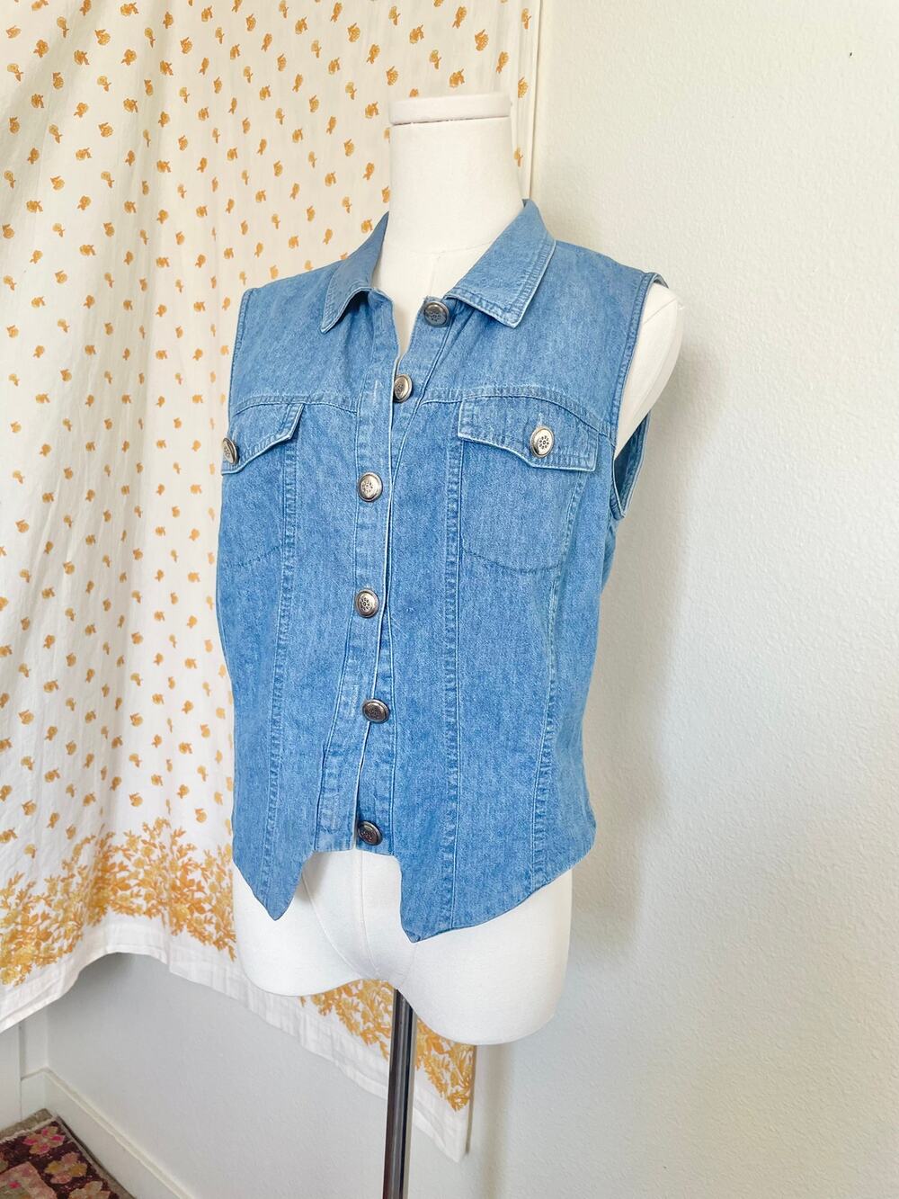 Vintage Lucia Lablier Denim Vest Western Tie Back Button Front Made in USA M